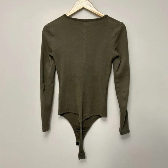 ALLSAINTS Alicia Round Neck 1/4 Zip Long Sleeve Bodysuit Utility Green US 2 - Picture 11 of 14